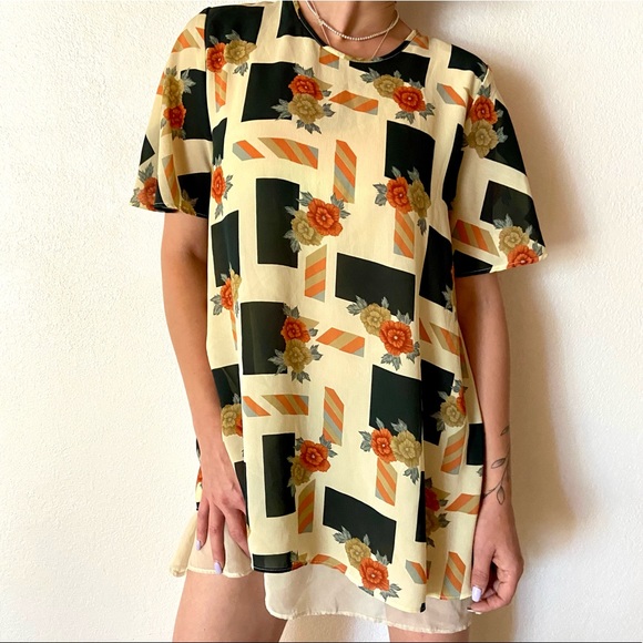 Vintage Chloe abstract print floral tunic mini dress pastel shift - Picture 3 of 8